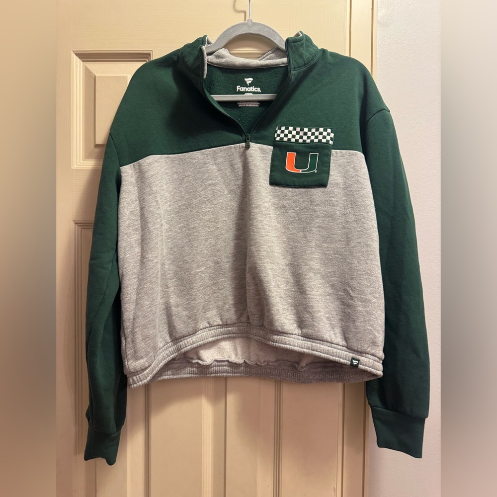 Fanatics Green & Orange Miami U Pullover with Checker Detail